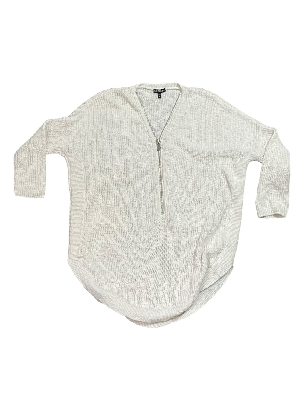 Express Cream Zip-Front Knit Sweater